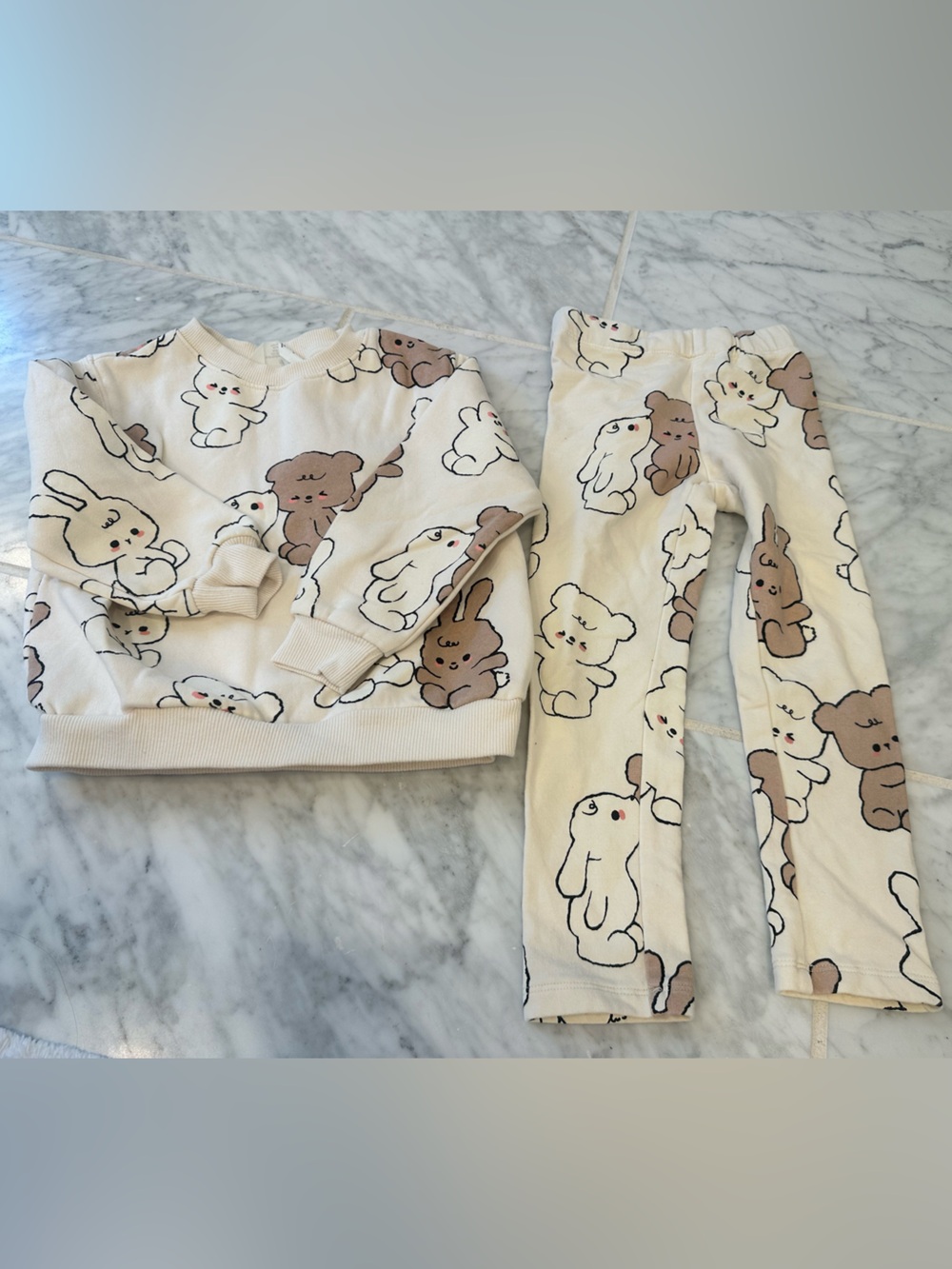 H&M Cream Bunny Print Two-Piece Set